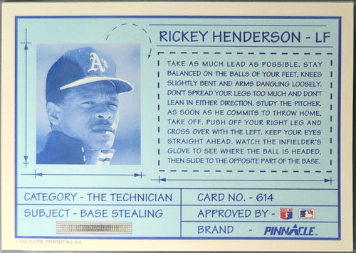 1992 Pinnacle Rickey Henderson #614 Oakland Athletics back