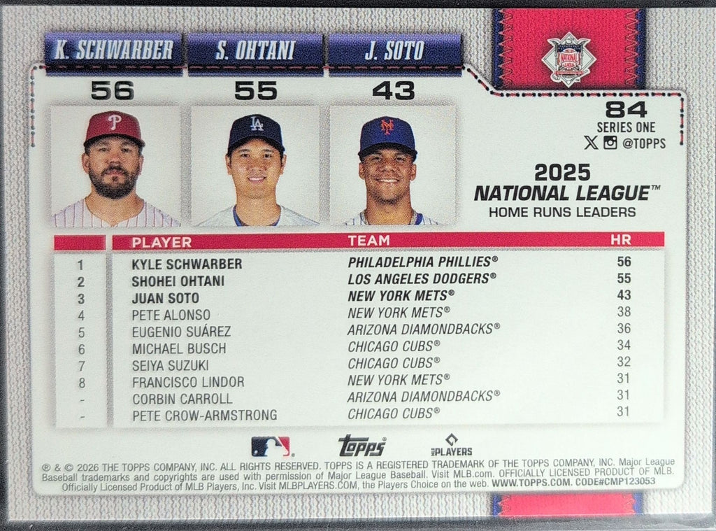 2026 Topps Kyle Schwarber / Shohei Ohtani / Juan Soto #84 Phillies, Dodgers, Mets back