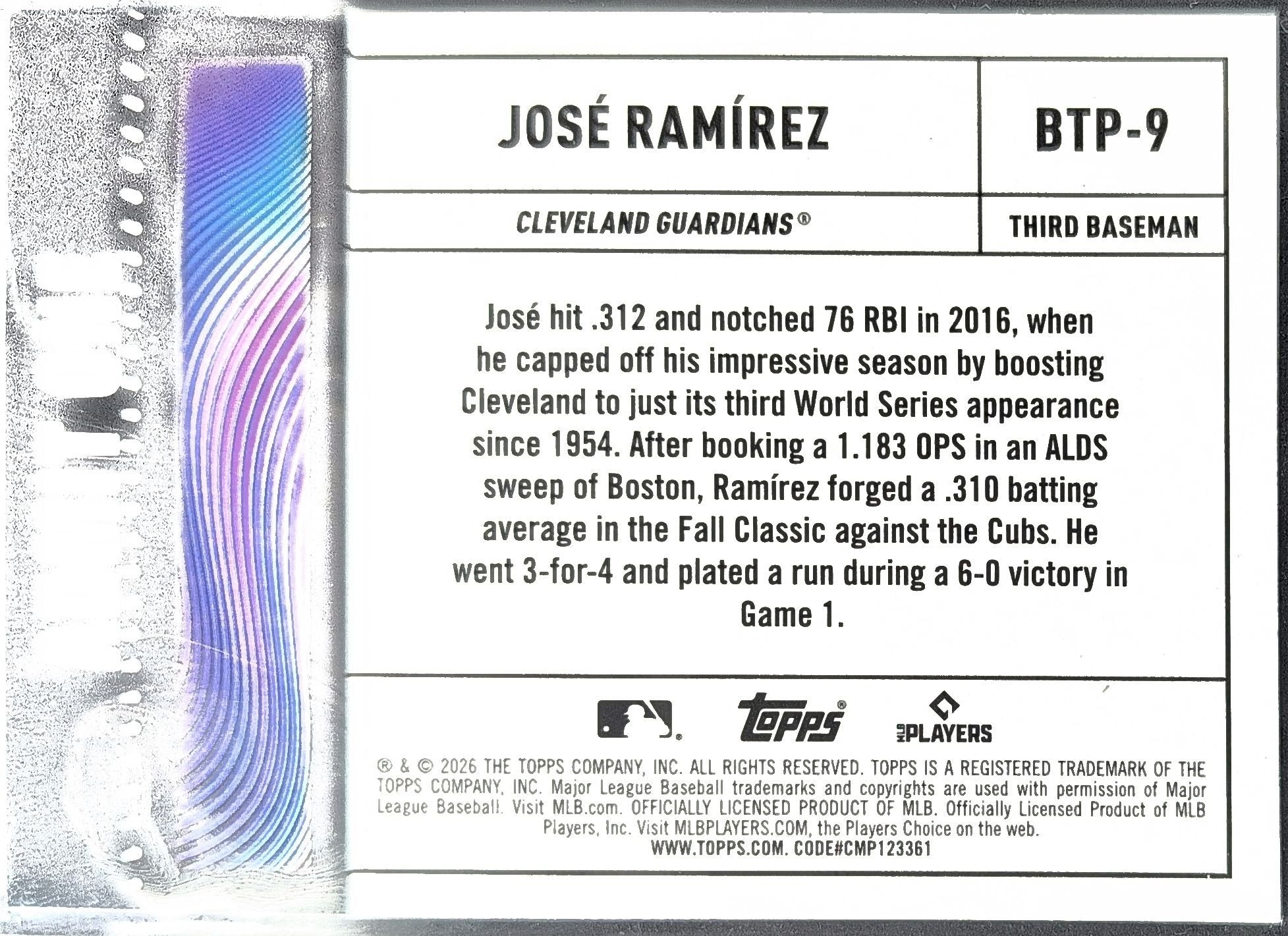 José Ramírez 2026 Topps #BTP-9 Big Ticket Players Cleveland Guardians - back image