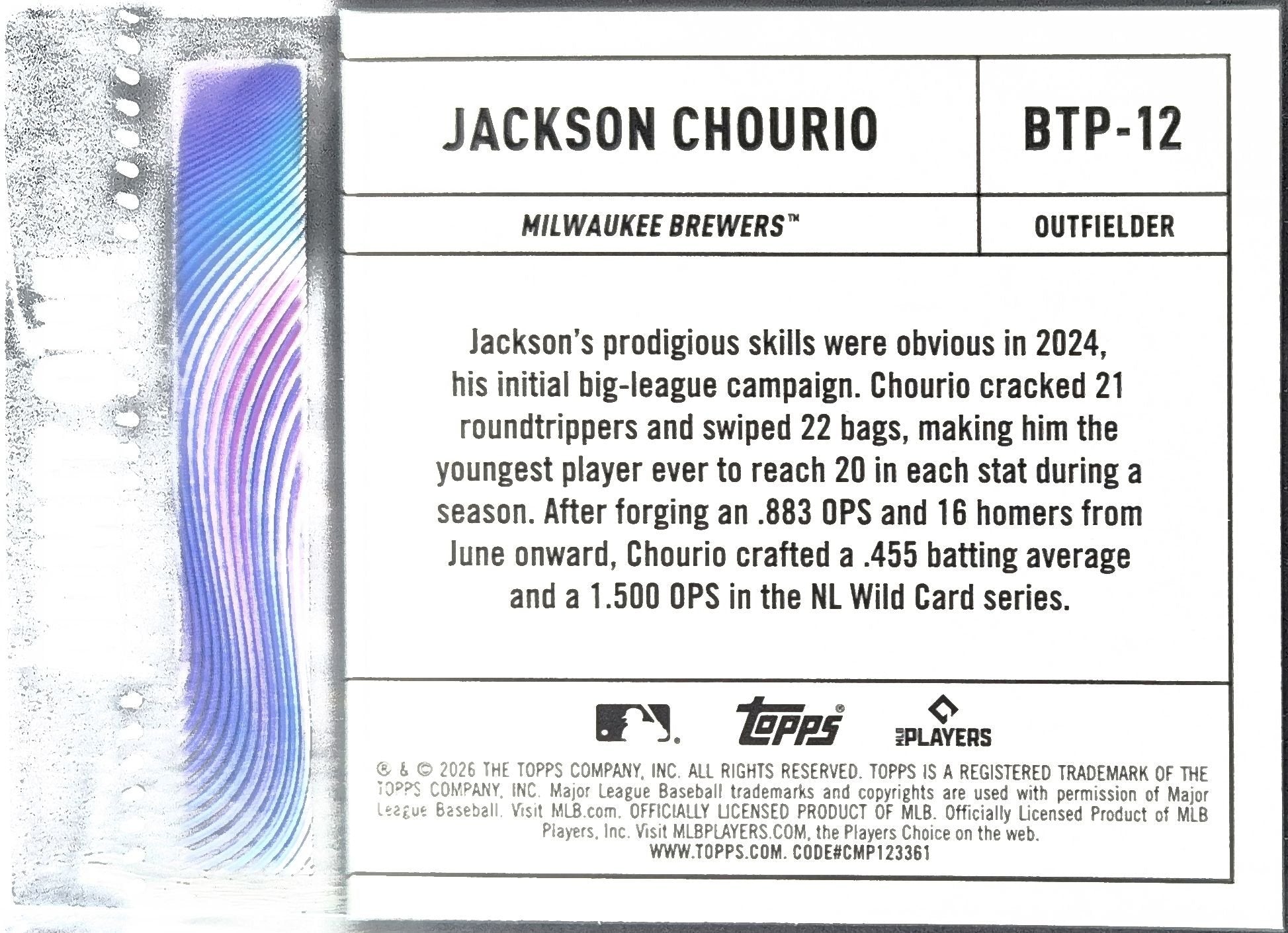Jackson Chourio 2026 Topps #BTP-12 Big Ticket Players Milwaukee Brewers - back image