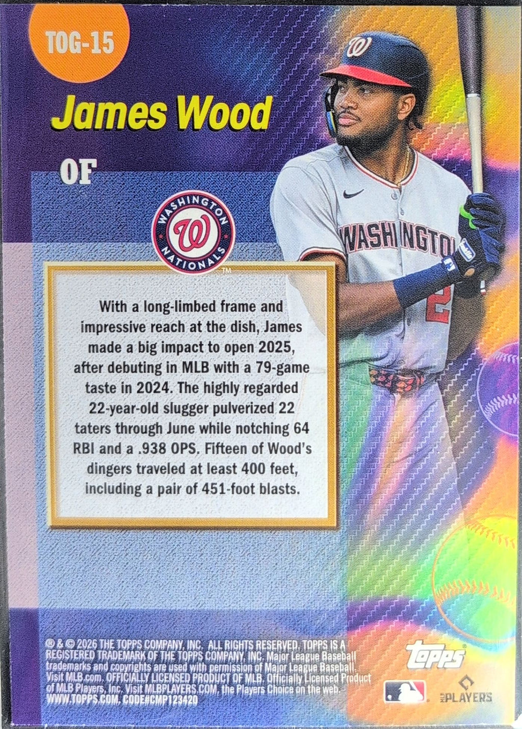 2026 Topps James Wood #TOG-15 Titans of the Game Washington Nationals back