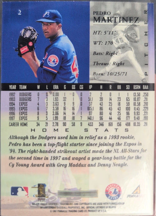 1998 Pinnacle Pedro Martinez #2 Montreal Expos back