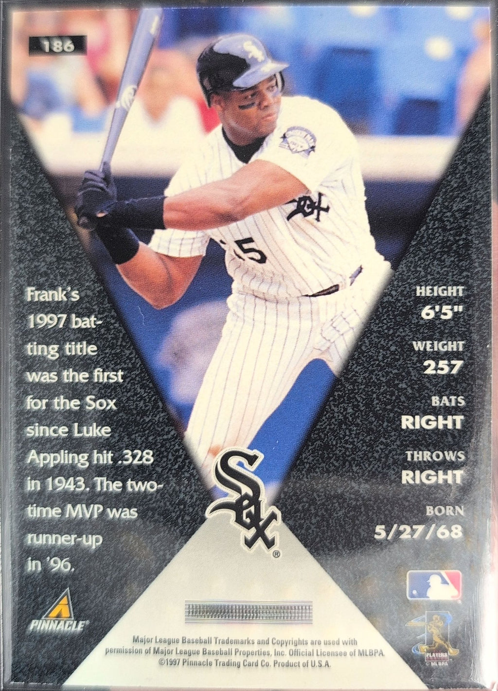 Frank Thomas 1998 Pinnacle #186 Chicago White Sox - back image
