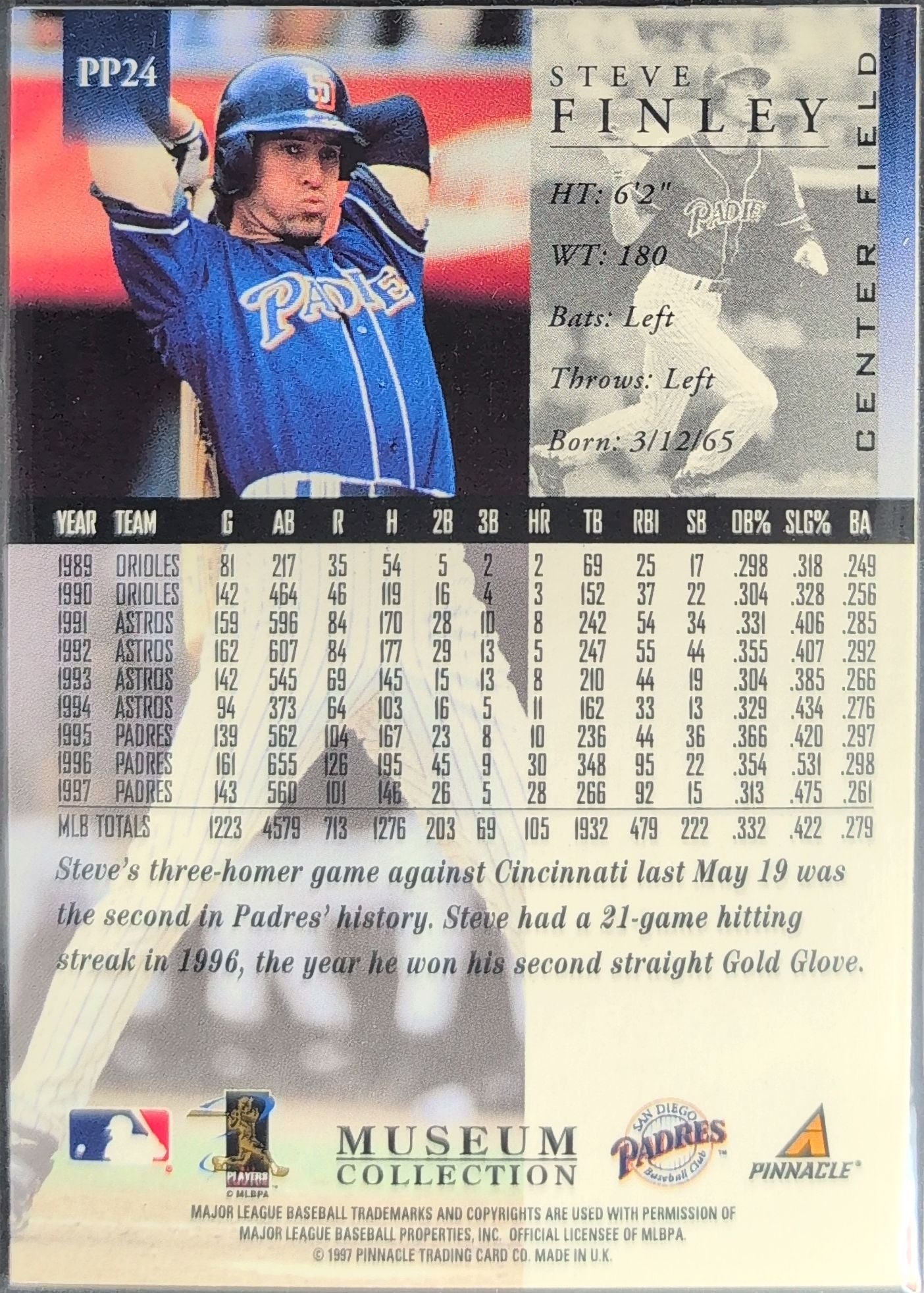 Steve Finley 1998 Pinnacle #PP24 Museum Collection San Diego Padres