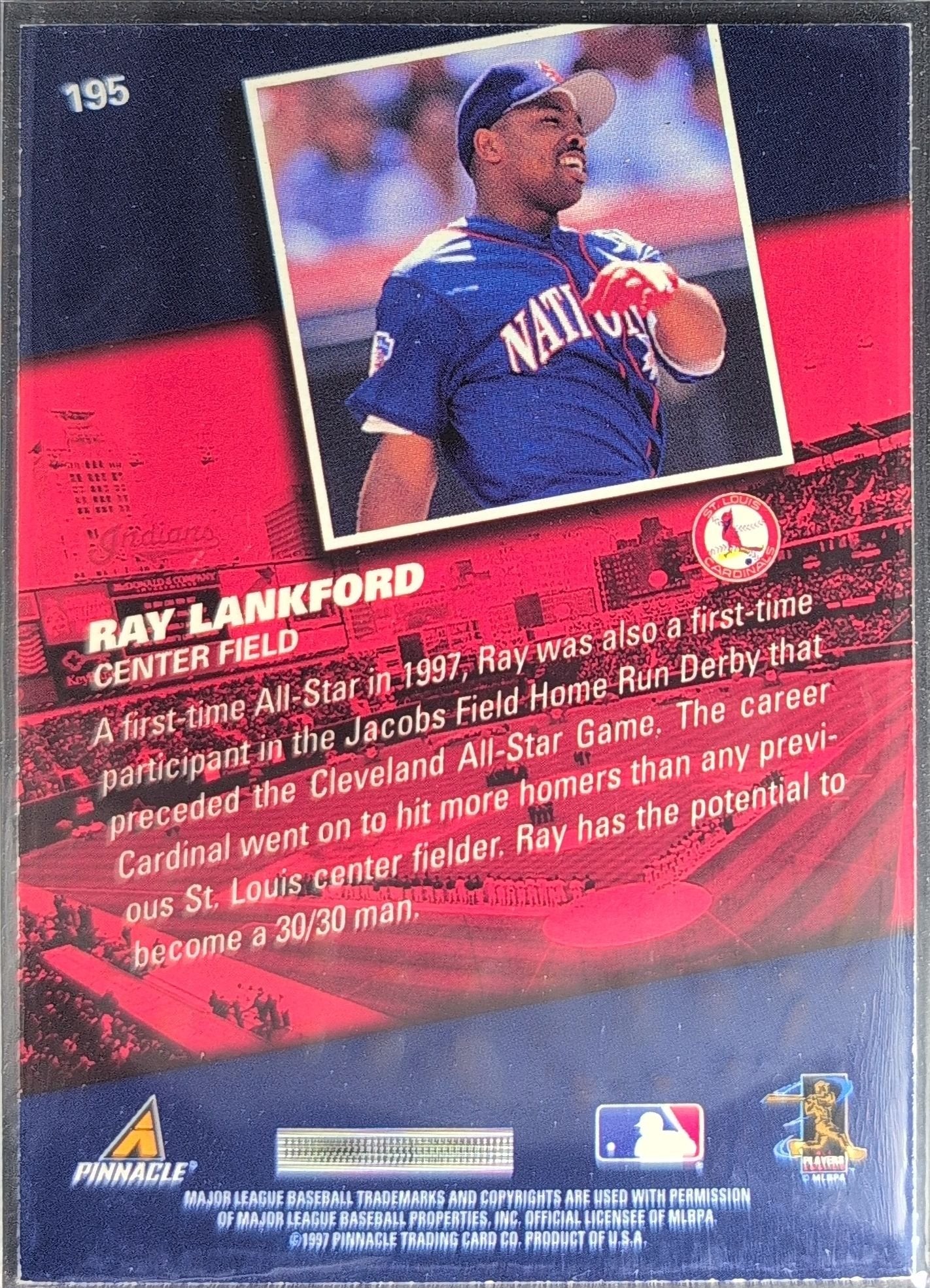 Ray Lankford 1998 Pinnacle #195 St. Louis Cardinals - back image