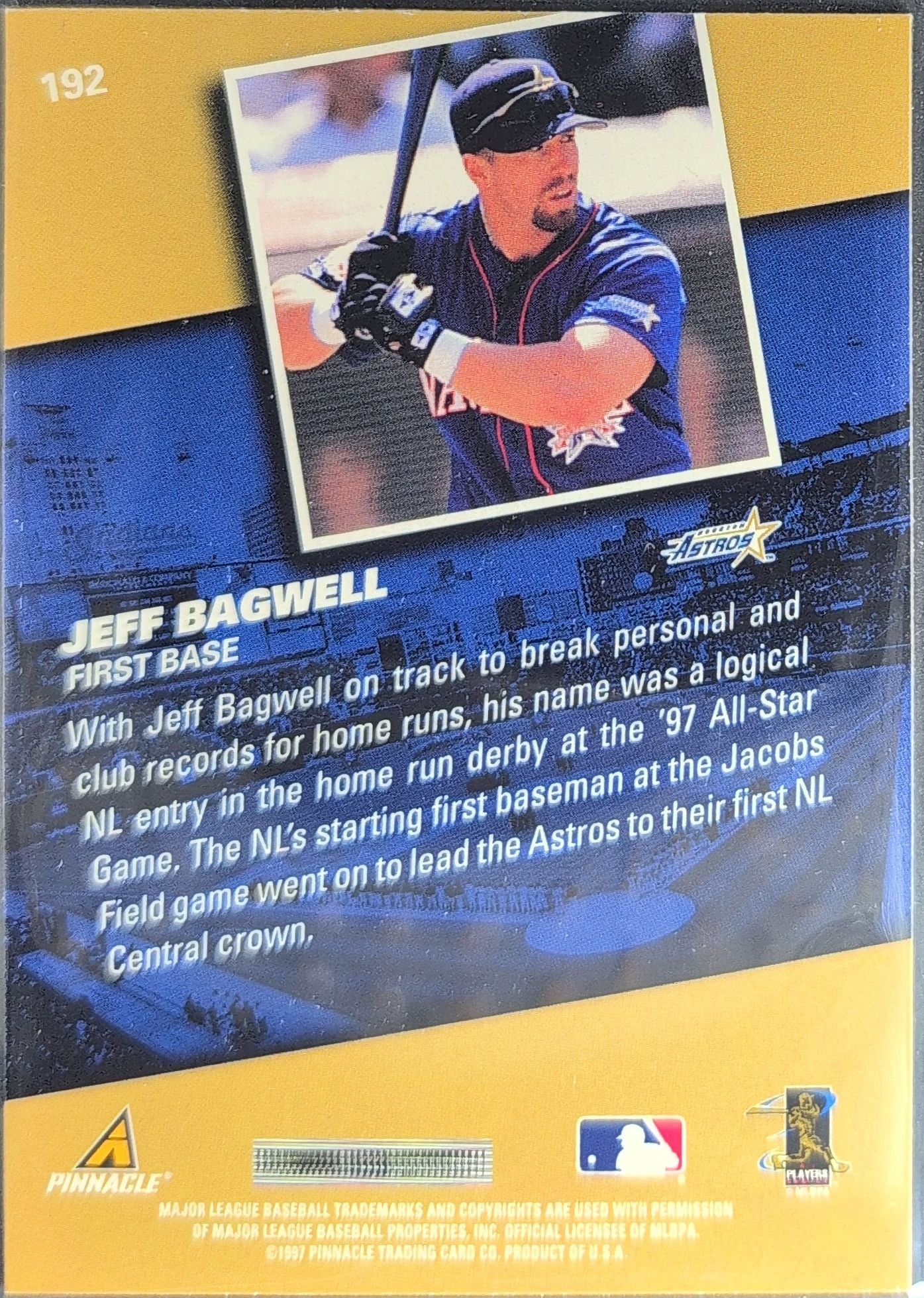1998 Pinnacle Jeff Bagwell #192 Houston Astros back