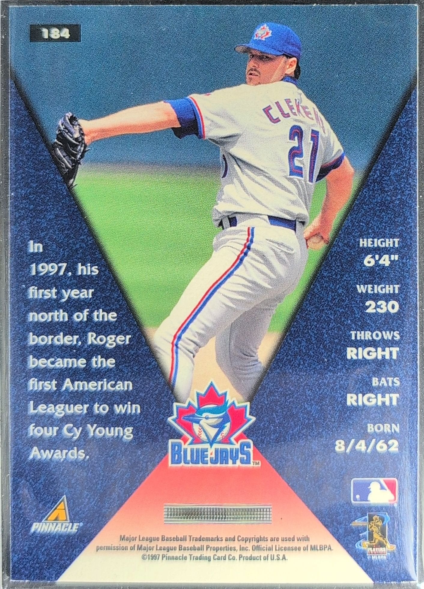 Roger Clemens 1998 Pinnacle #184 Toronto Blue Jays - back image