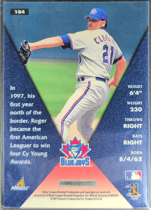 1998 Pinnacle Roger Clemens #184 Toronto Blue Jays back