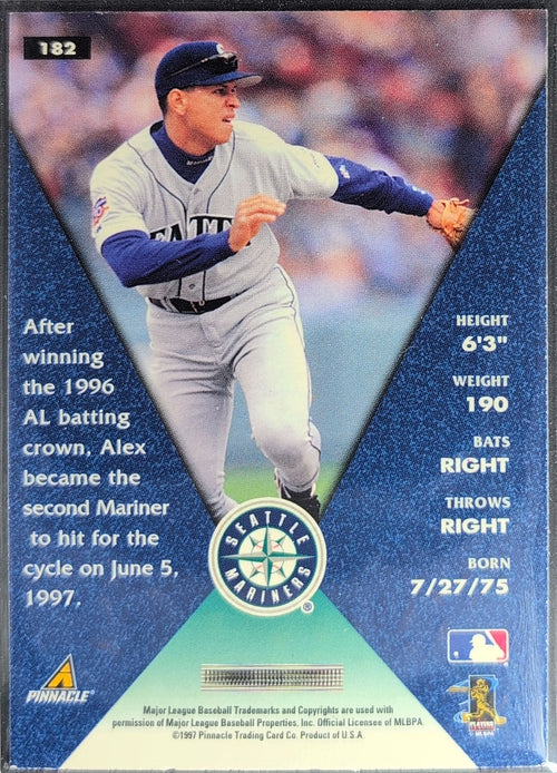 1998 Pinnacle Alex Rodriguez #182 Seattle Mariners back