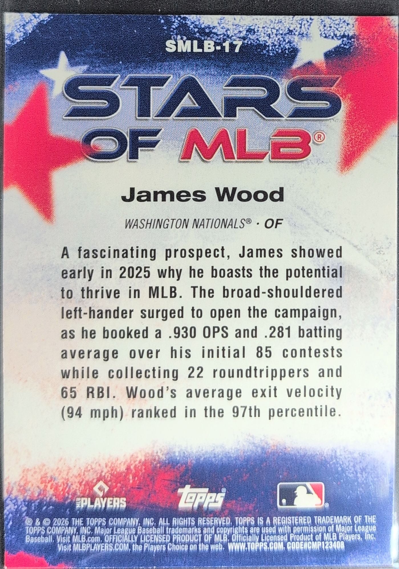 2026 Topps James Wood #SMLB-17 Stars of MLB Washington Nationals back
