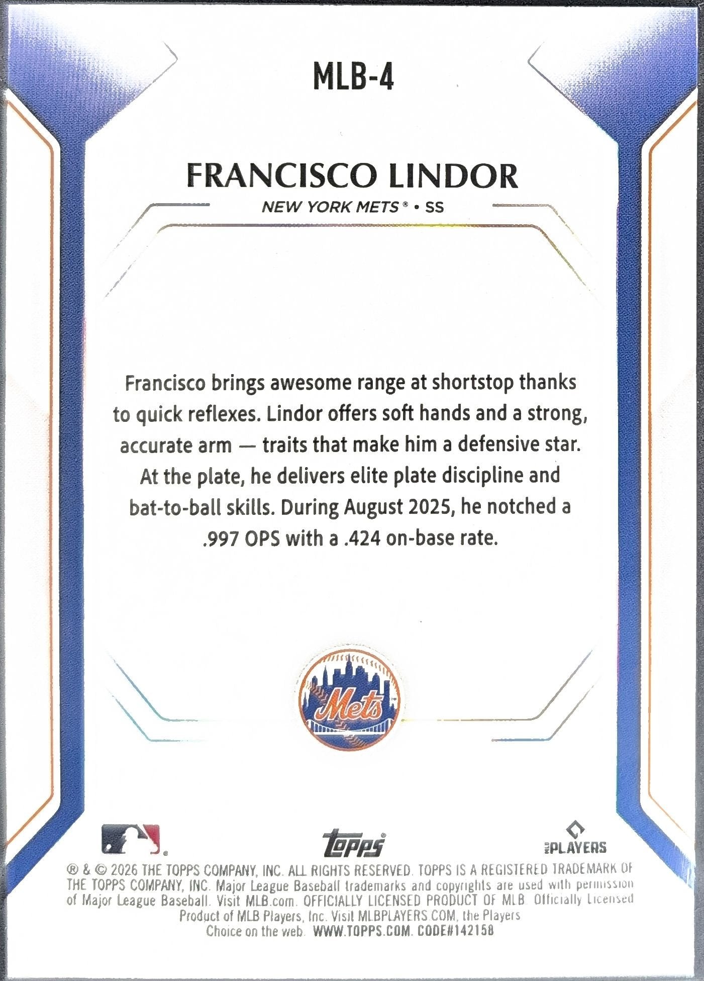 Francisco Lindor 2026 Topps #MLB-4 Topps Collector Kit Cards New York Mets - back image
