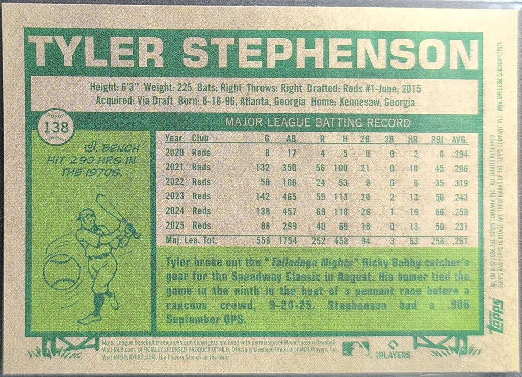 2026 Topps Heritage Tyler Stephenson #138 Chrome Cincinnati Reds back