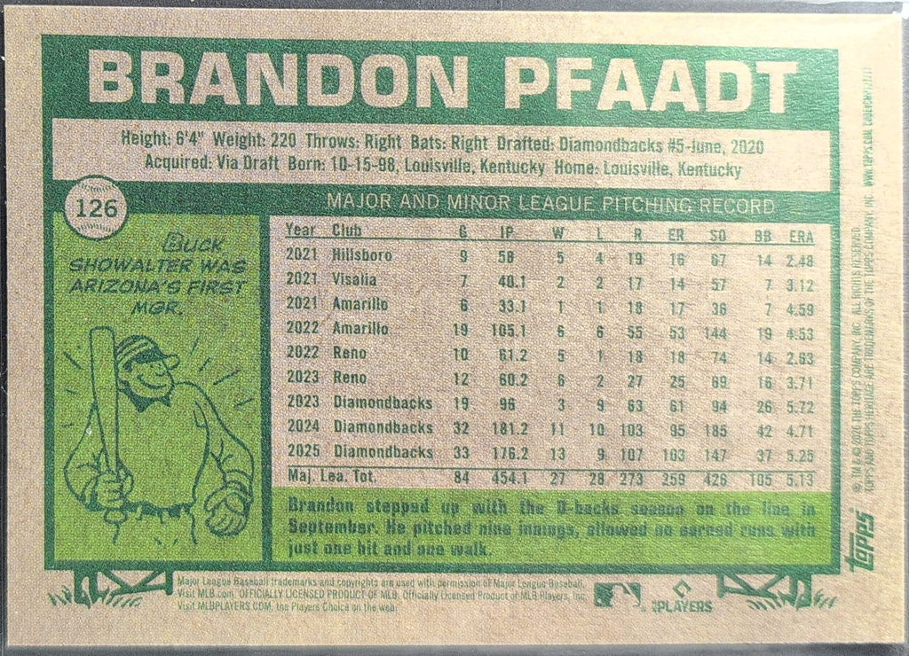 2026 Topps Heritage Brandon Pfaadt #126 Dark Green Arizona Diamondbacks back