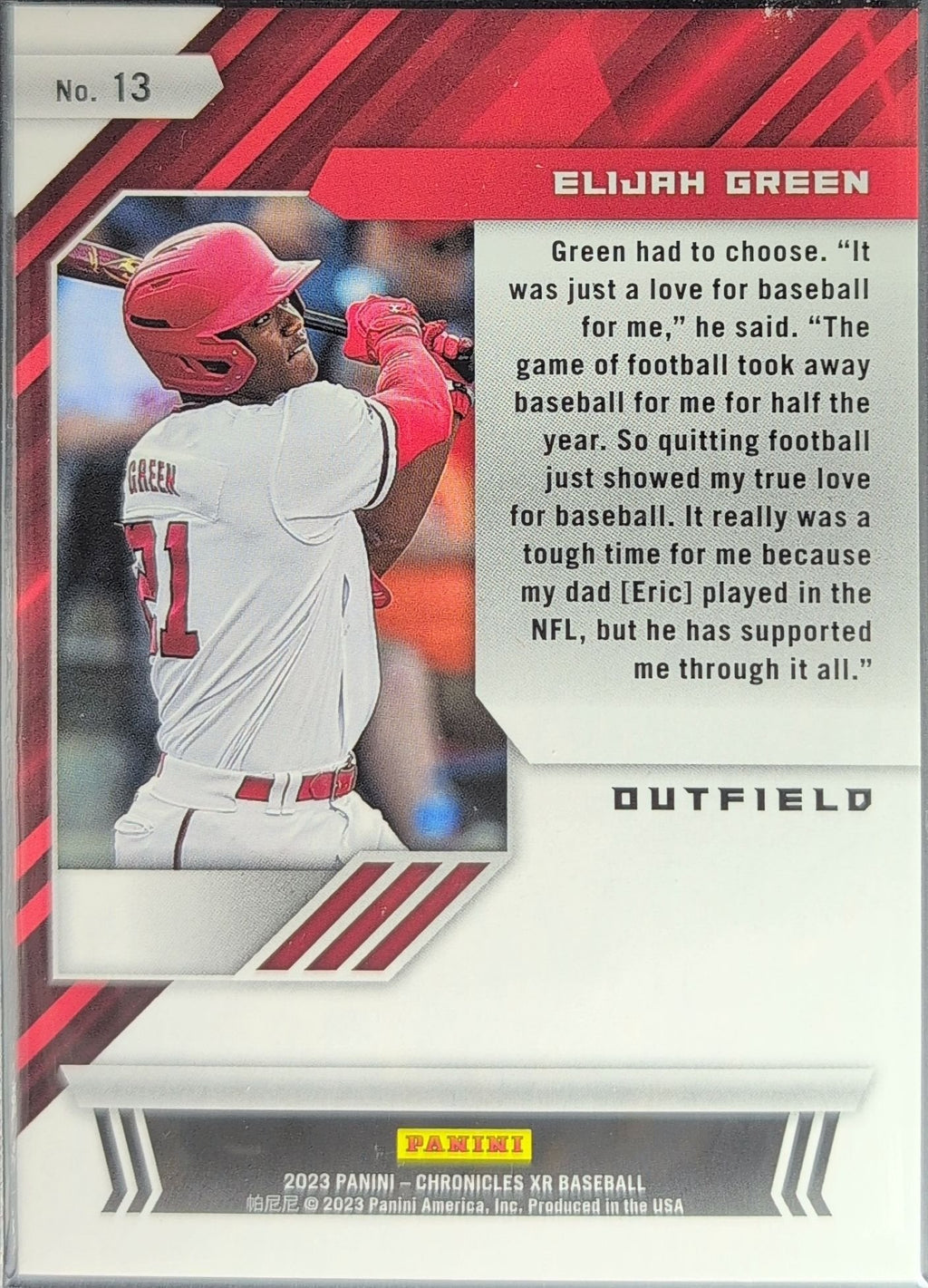 Elijah Green 2023 Panini Chronicles - XR Red #13 Washington Nationals - back image