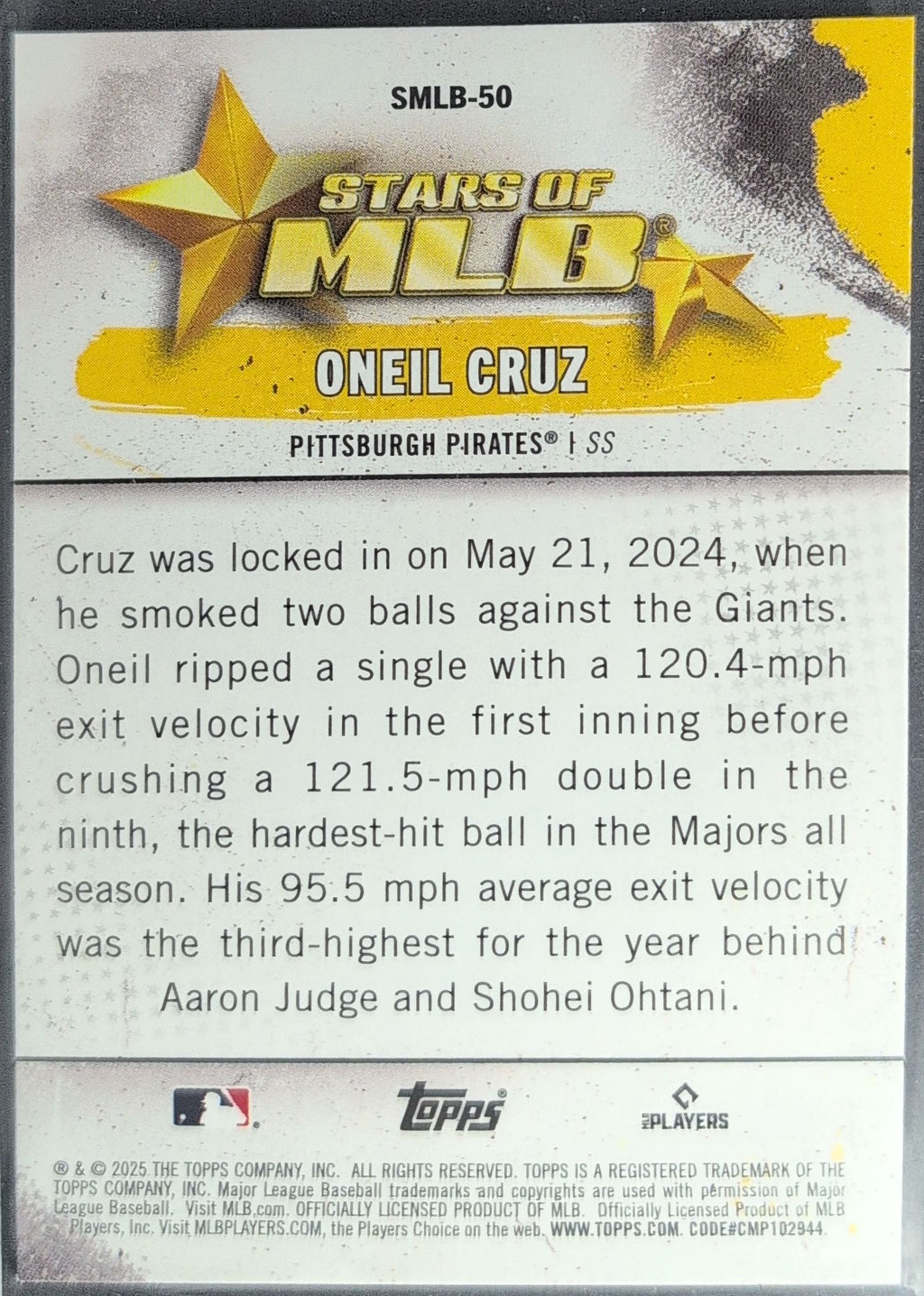 2025 Topps Oneil Cruz #SMLB-50 Stars of MLB Pittsburgh Pirates back