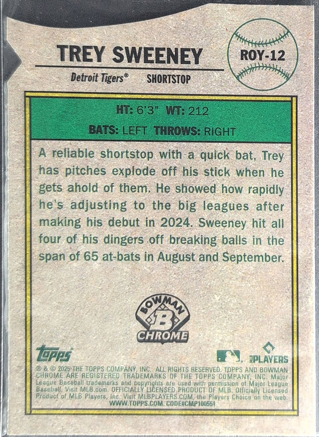 2025 Bowman Trey Sweeney #ROY-12 Rookie of the Year Favorites Detroit Tigers back