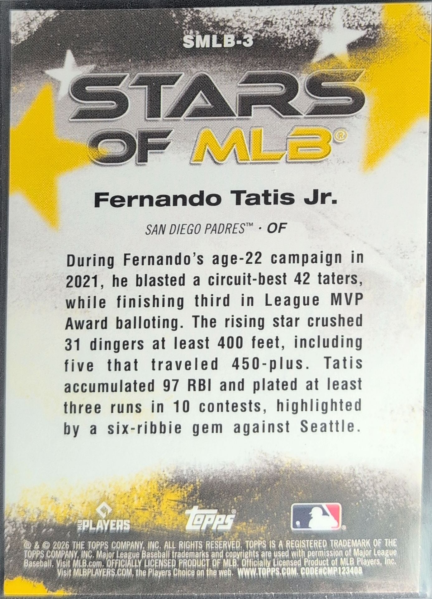 2026 Topps Fernando Tatis Jr. #SMLB-3 Stars of MLB San Diego Padres back