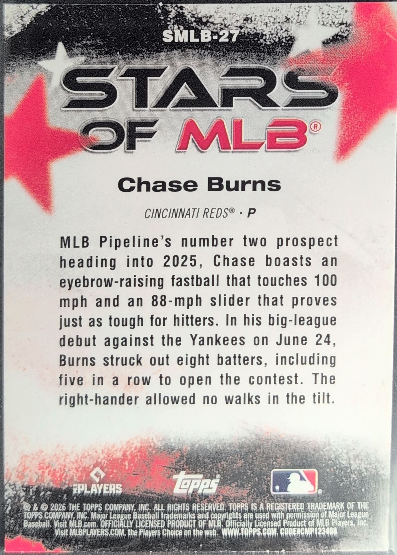 2026 Topps Chase Burns #SMLB-27 Stars of MLB Cincinnati Reds back