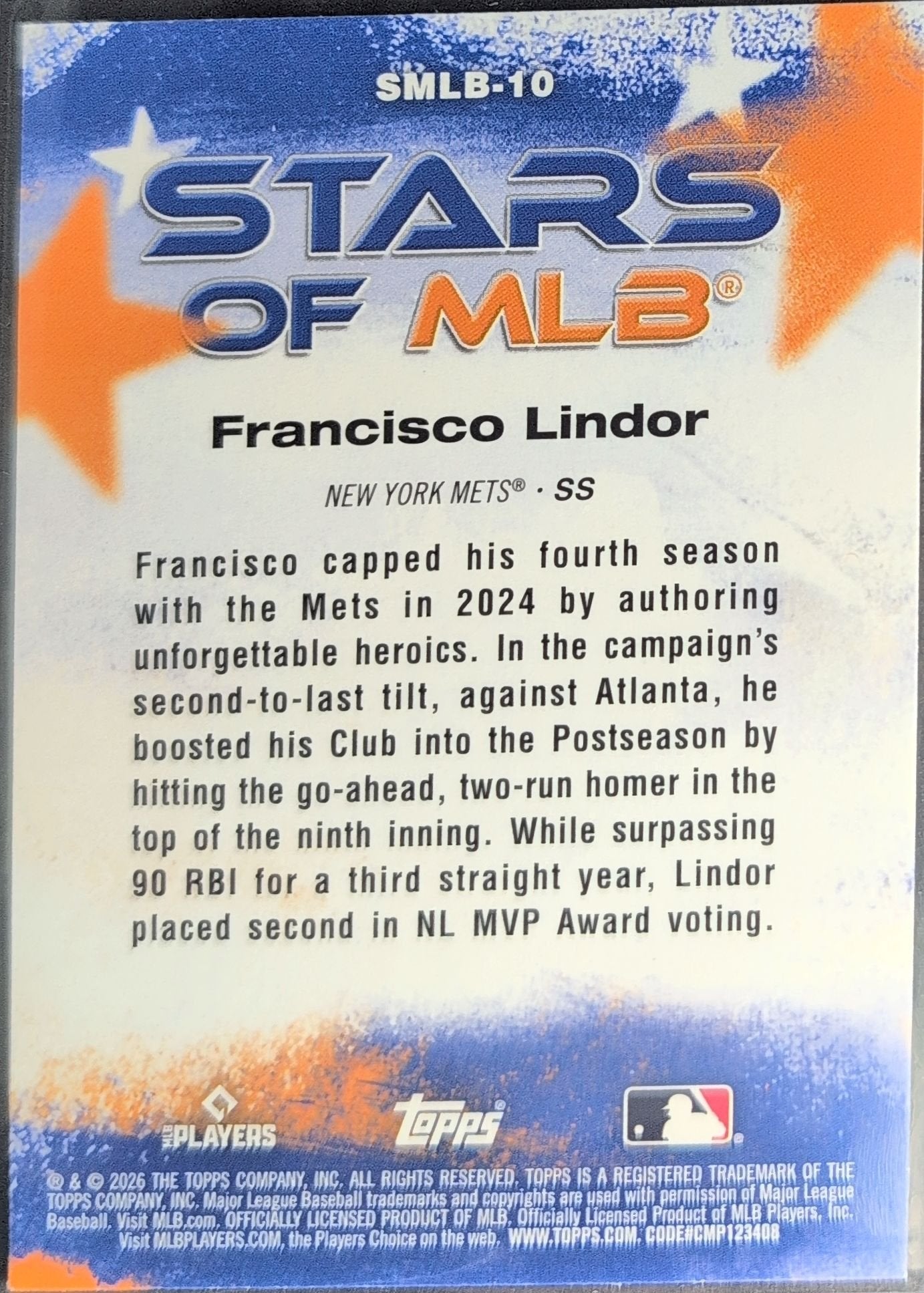 Francisco Lindor 2026 Topps #SMLB-10 Stars of MLB New York Mets - back image