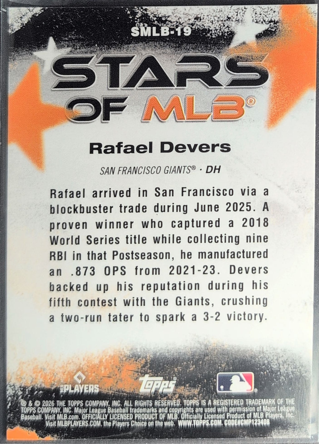 2026 Topps Rafael Devers #SMLB-19 Stars of MLB San Francisco Giants back