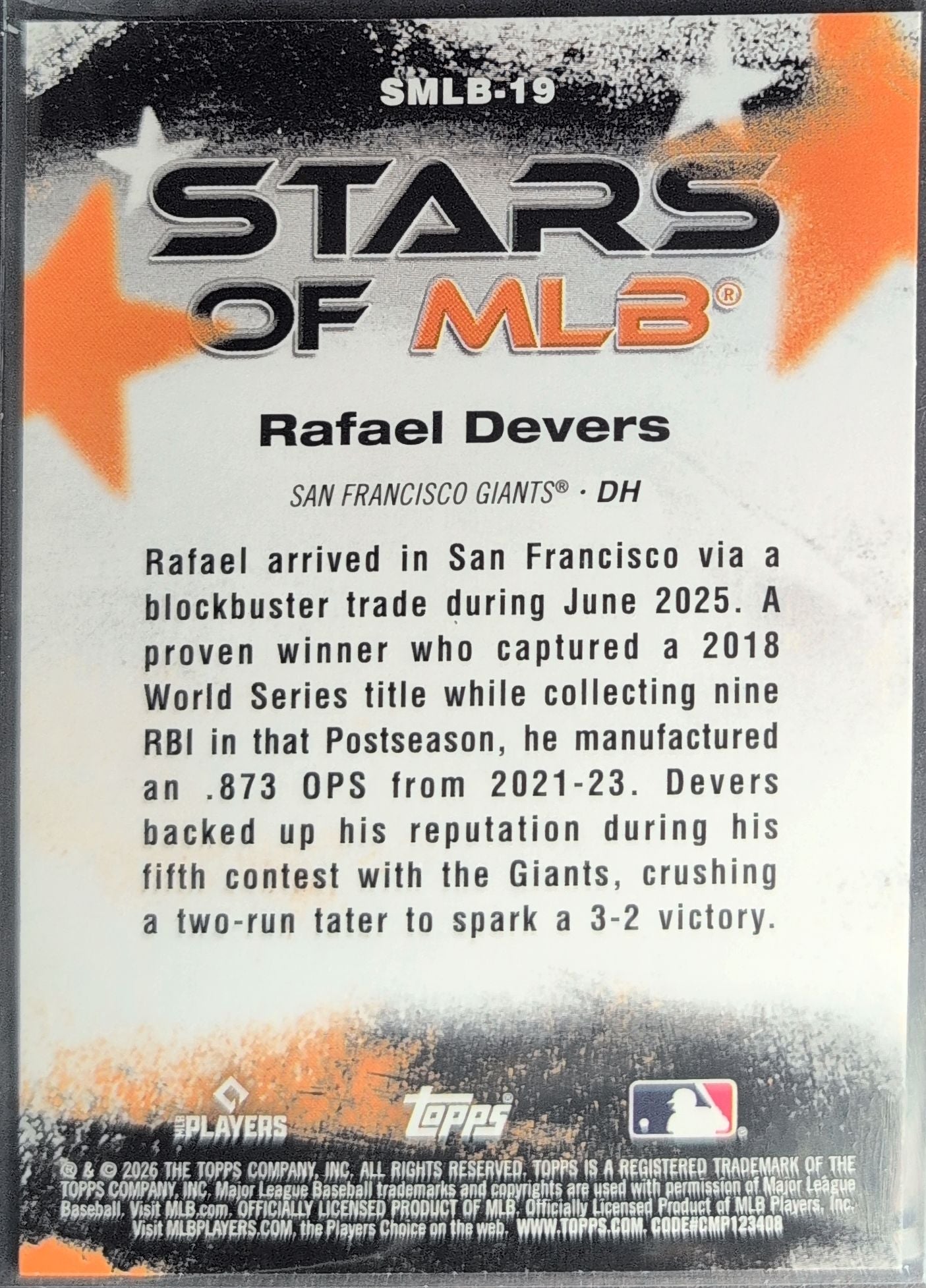 2026 Topps Rafael Devers #SMLB-19 Stars of MLB San Francisco Giants back