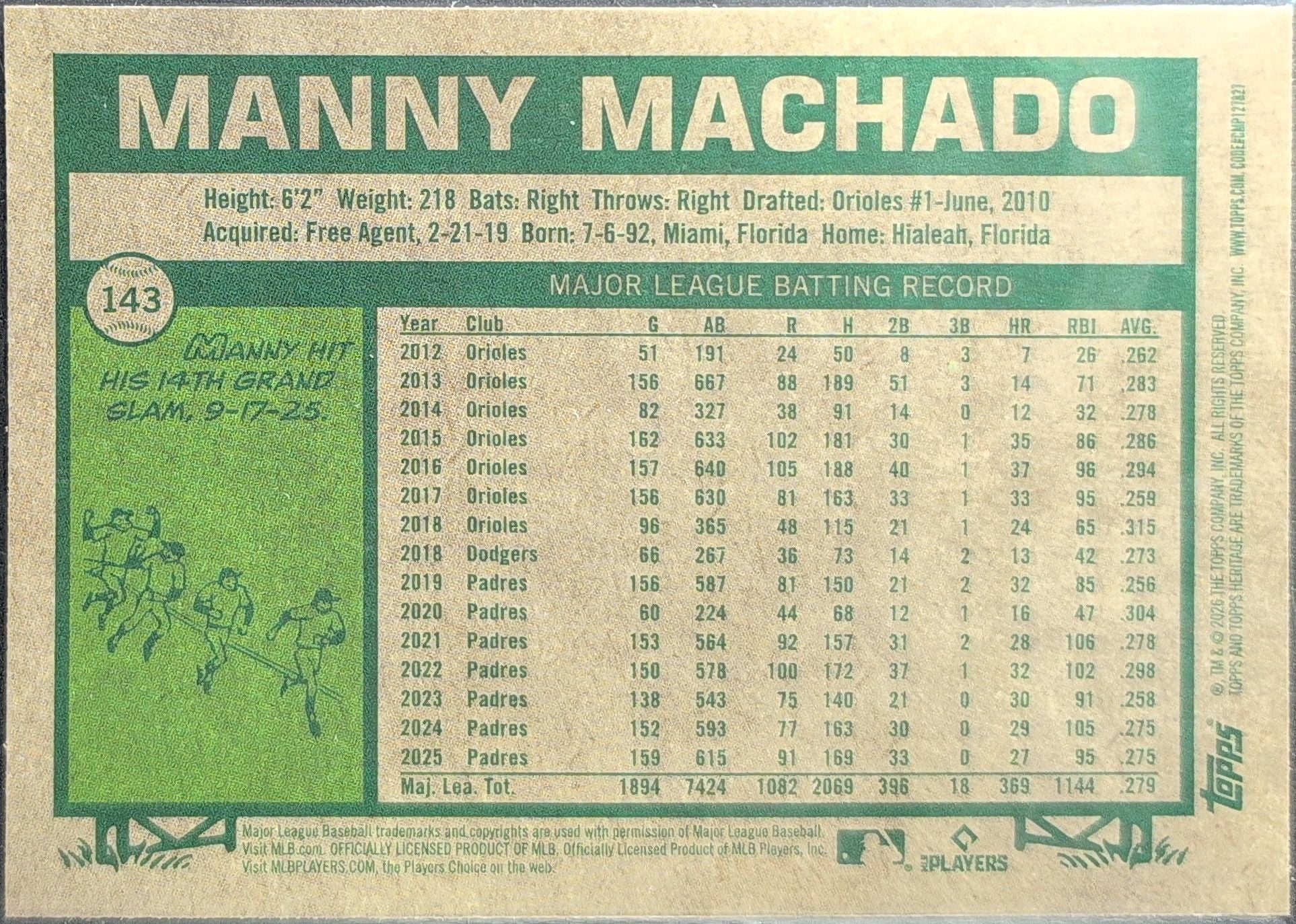 Manny Machado 2026 Topps Heritage #143 Chrome Pink Sparkle Refractors SD Padres