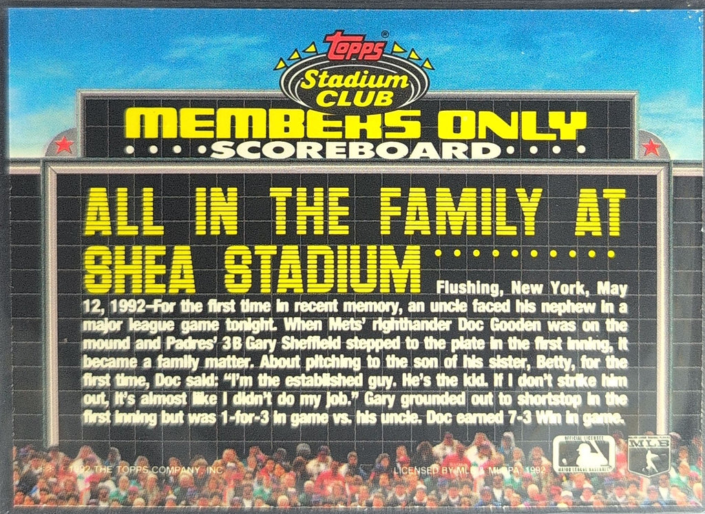 1992 Stadium Club Members Only Gary Sheffield / Doc Gooden #NNO Padres/Mets back