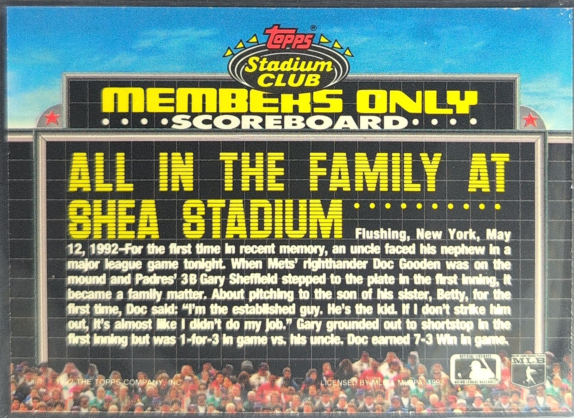1992 Stadium Club Members Only Gary Sheffield / Doc Gooden #NNO Padres/Mets back