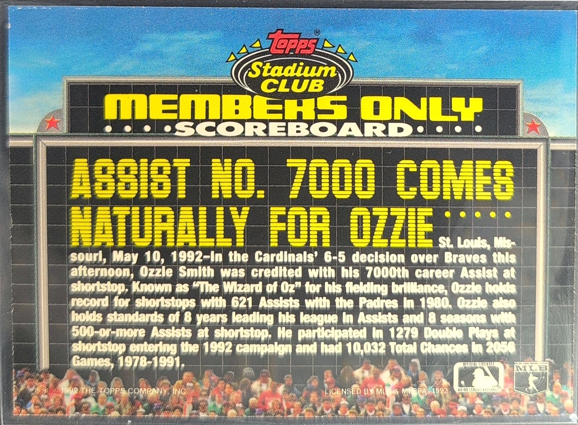 Ozzie Smith 1992 Stadium Club Members Only #NNO St. Louis Cardinals - back image