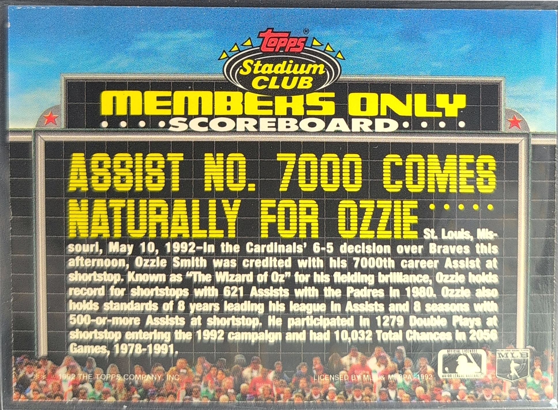 1992 Stadium Club Members Only Ozzie Smith #NNO St. Louis Cardinals back