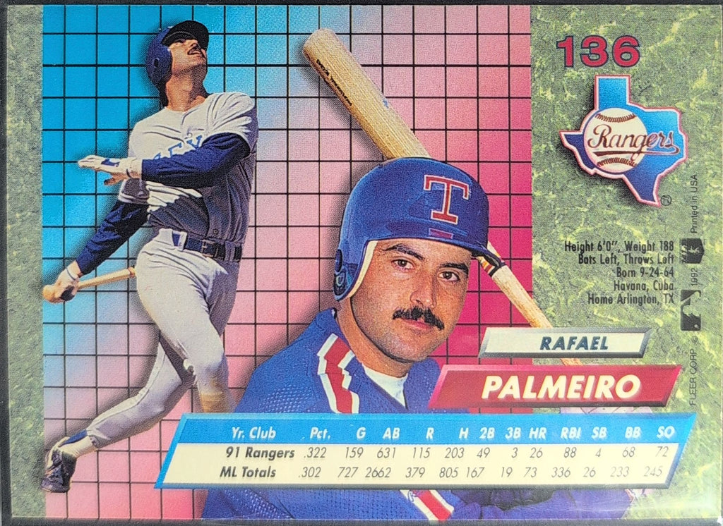 1992 Ultra Rafael Palmeiro #136 Texas Rangers back