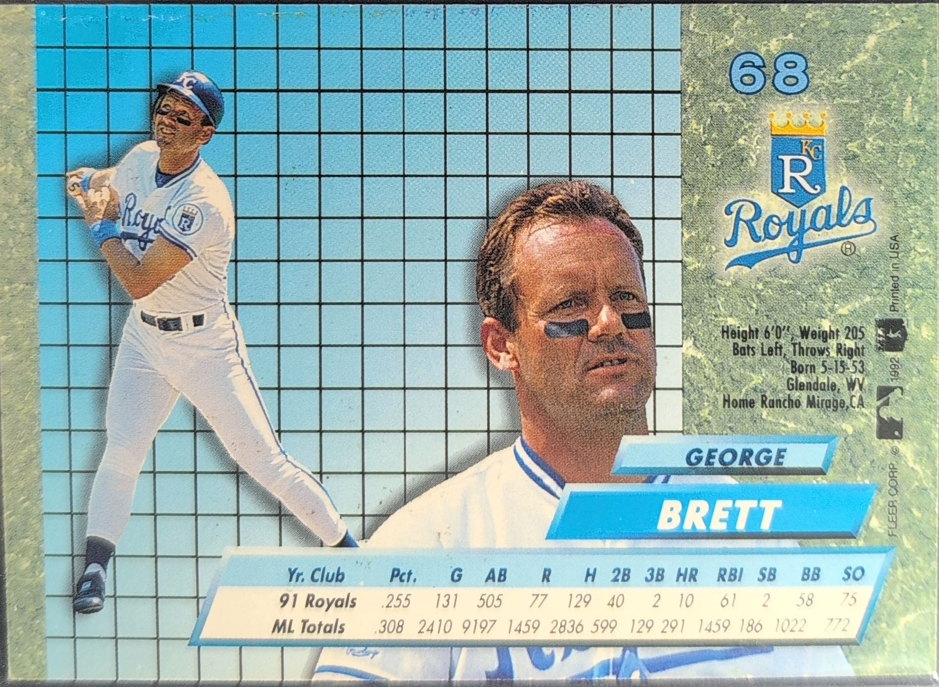 1992 Ultra George Brett #68 Kansas City Royals back