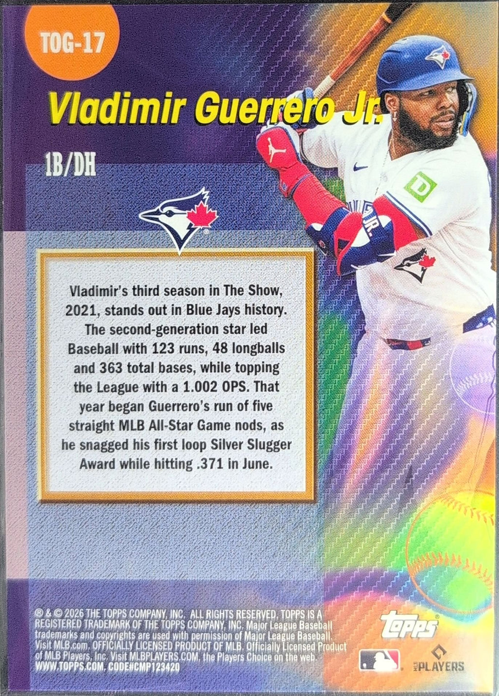 Vladimir Guerrero Jr. 2026 Topps #TOG-17 Titans of the Game Toronto Blue Jays - back image