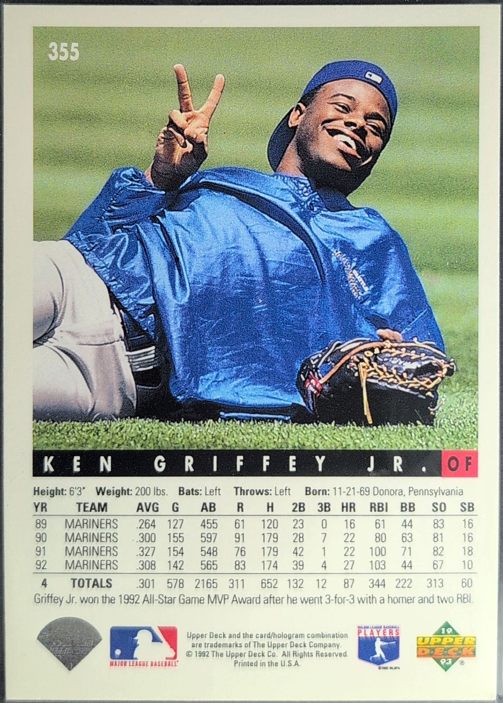 1993 Upper Deck Ken Griffey Jr. #355 Seattle Mariners back