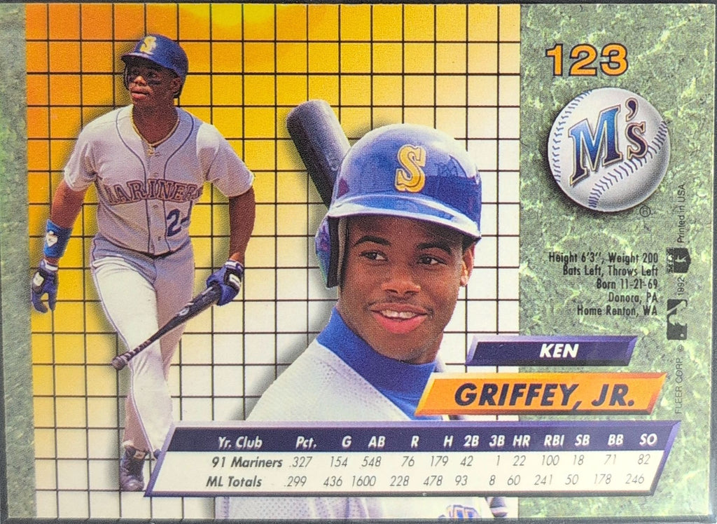 1992 Ultra Ken Griffey, Jr. #123 Seattle Mariners back