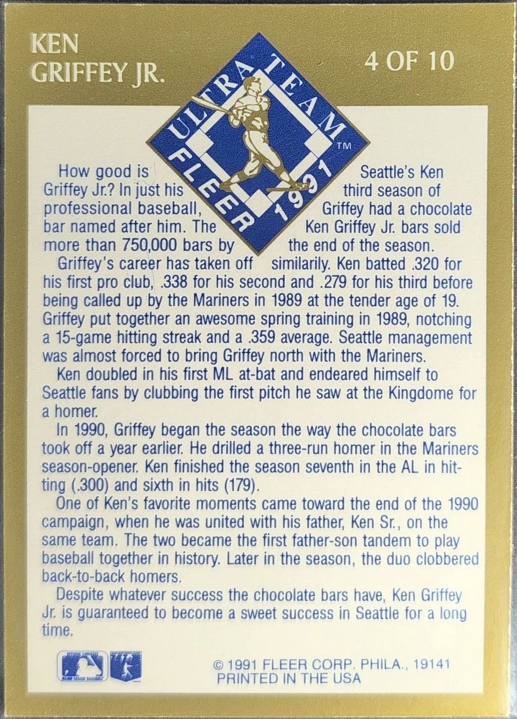 1991 Ultra Ken Griffey Jr. #4 Ultra Team (Ultra Gold) Seattle Mariners back