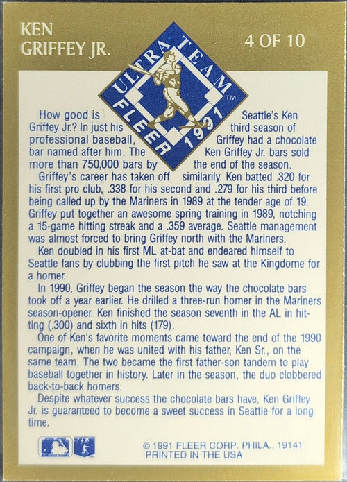 1991 Ultra Ken Griffey Jr. #4 Ultra Team (Ultra Gold) Seattle Mariners back