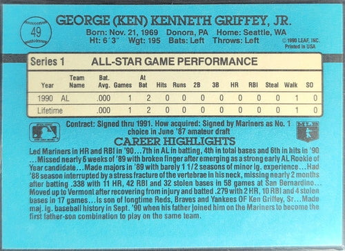 1991 Donruss Ken Griffey Jr. #49 Seattle Mariners back