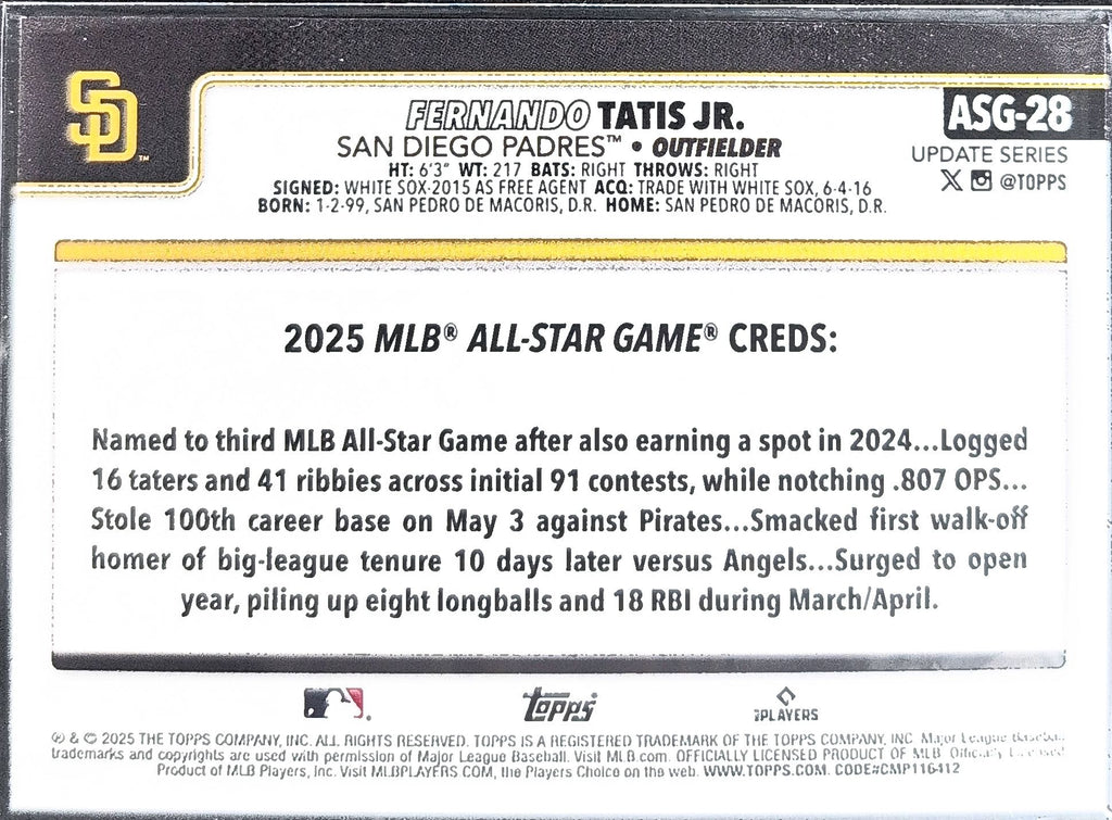 2025 Topps Chrome Update Fernando Tatis Jr. #ASGC-38 2025 All-Star Game San Diego Padres back