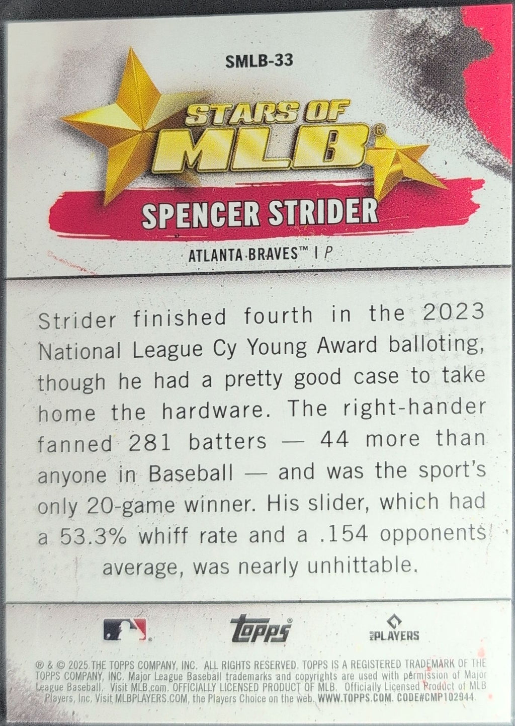 2025 Topps Spencer Strider #SMLB-33 Stars of MLB Atlanta Braves back