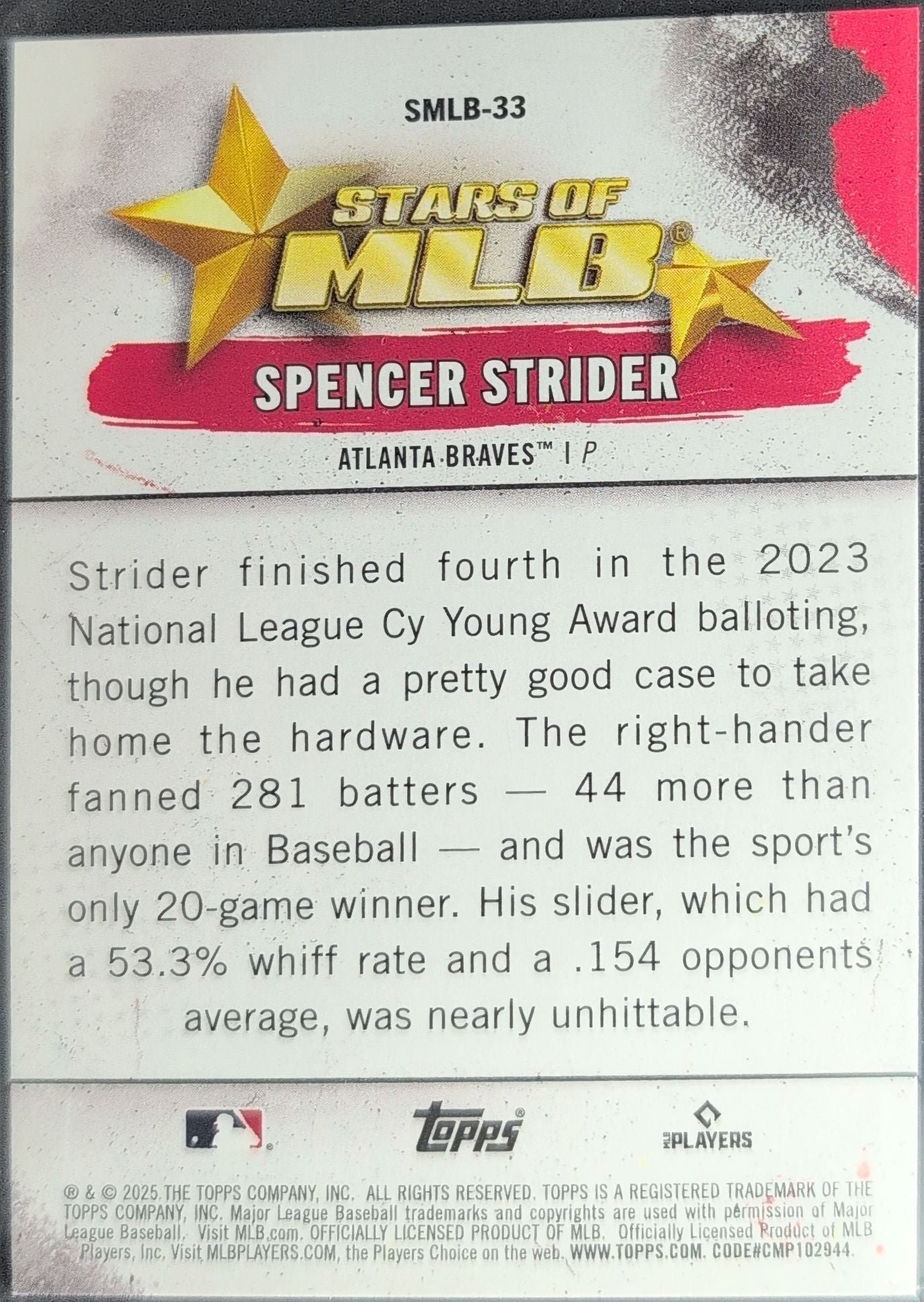 2025 Topps Spencer Strider #SMLB-33 Stars of MLB Atlanta Braves back