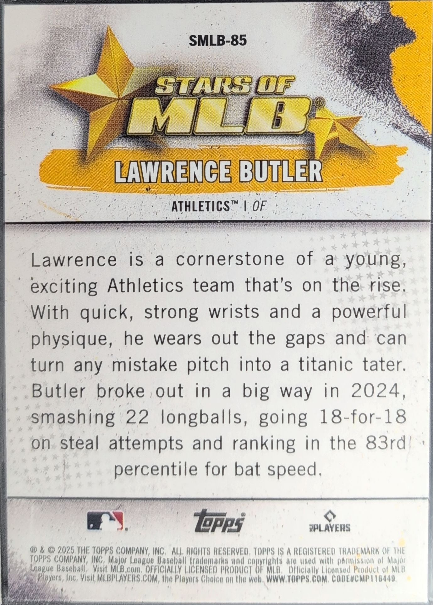 2025 Topps Update Lawrence Butler #SMLB-85 Stars of MLB Athletics back