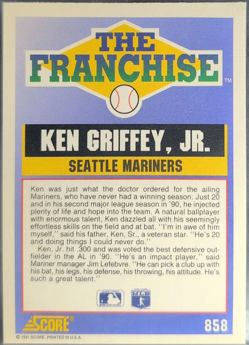 1991 Score Ken Griffey, Jr. #858 Seattle Mariners back