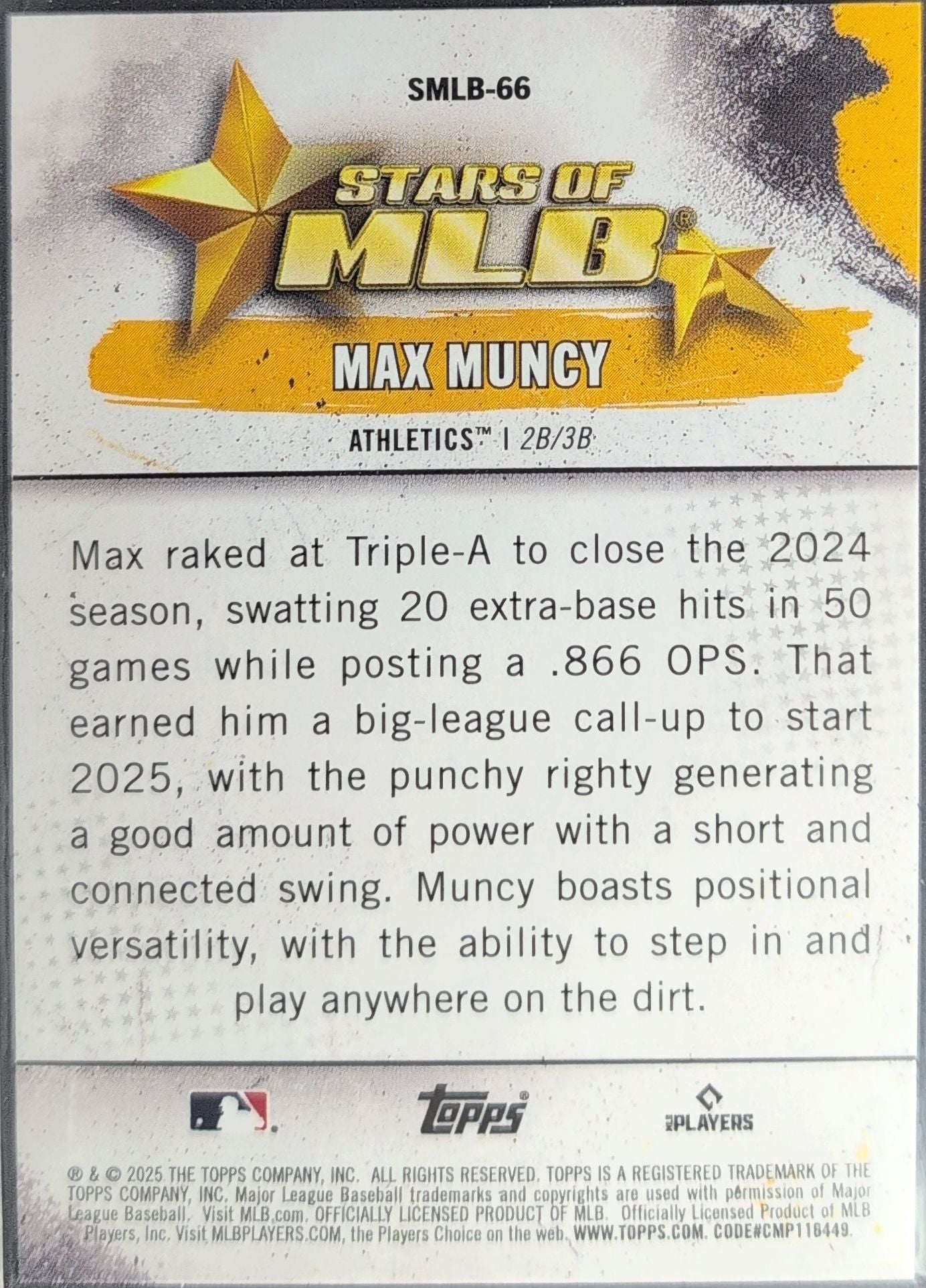 2025 Topps Update Max Muncy #SMLB-66 Stars of MLB Athletics back