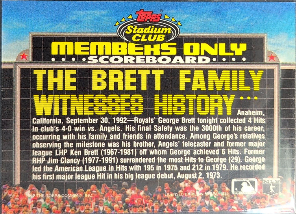 1992 Stadium Club Members Only George Brett #NNO Kansas City Royals back