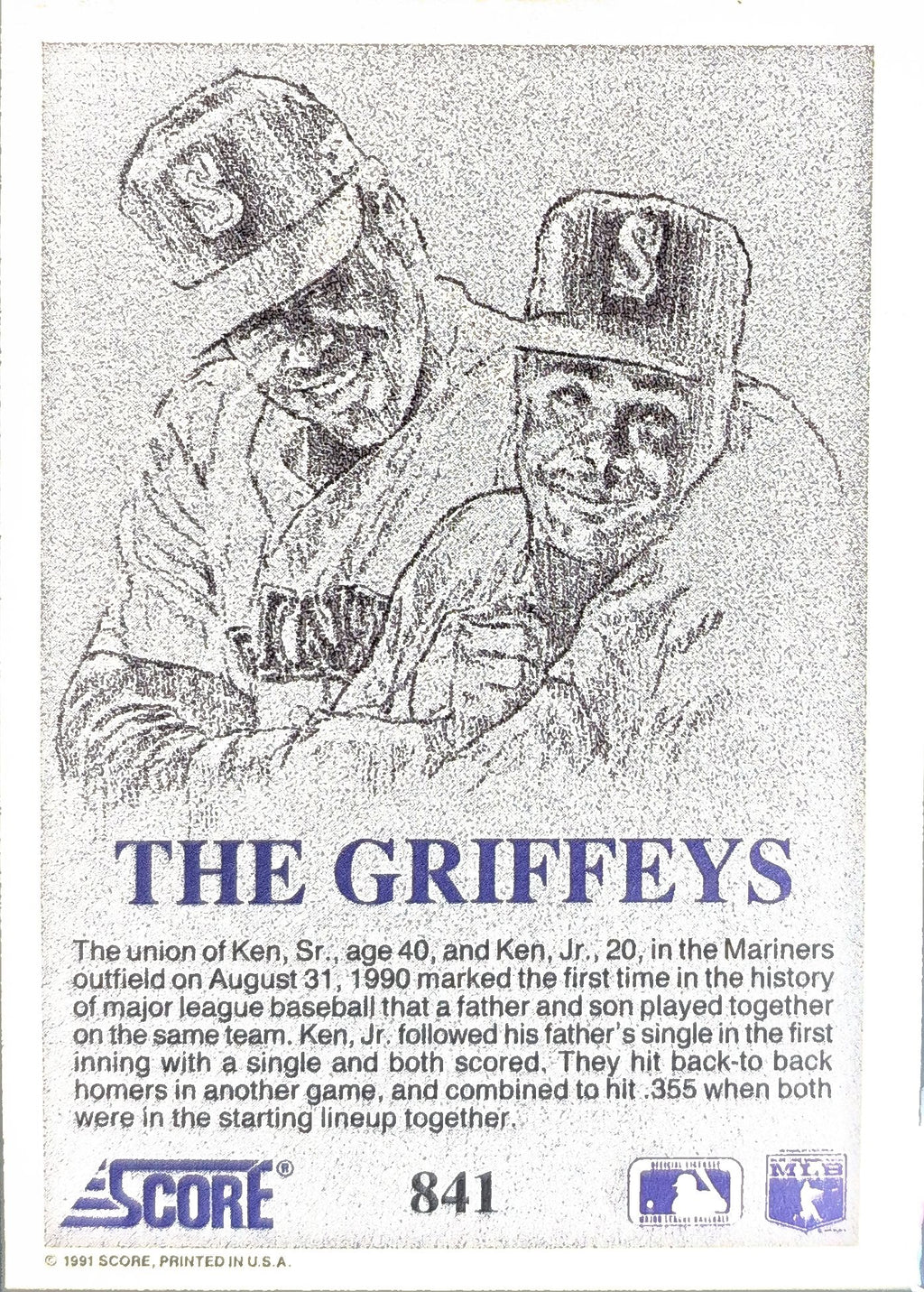 1991 Score The Griffeys #841 Seattle Mariners back