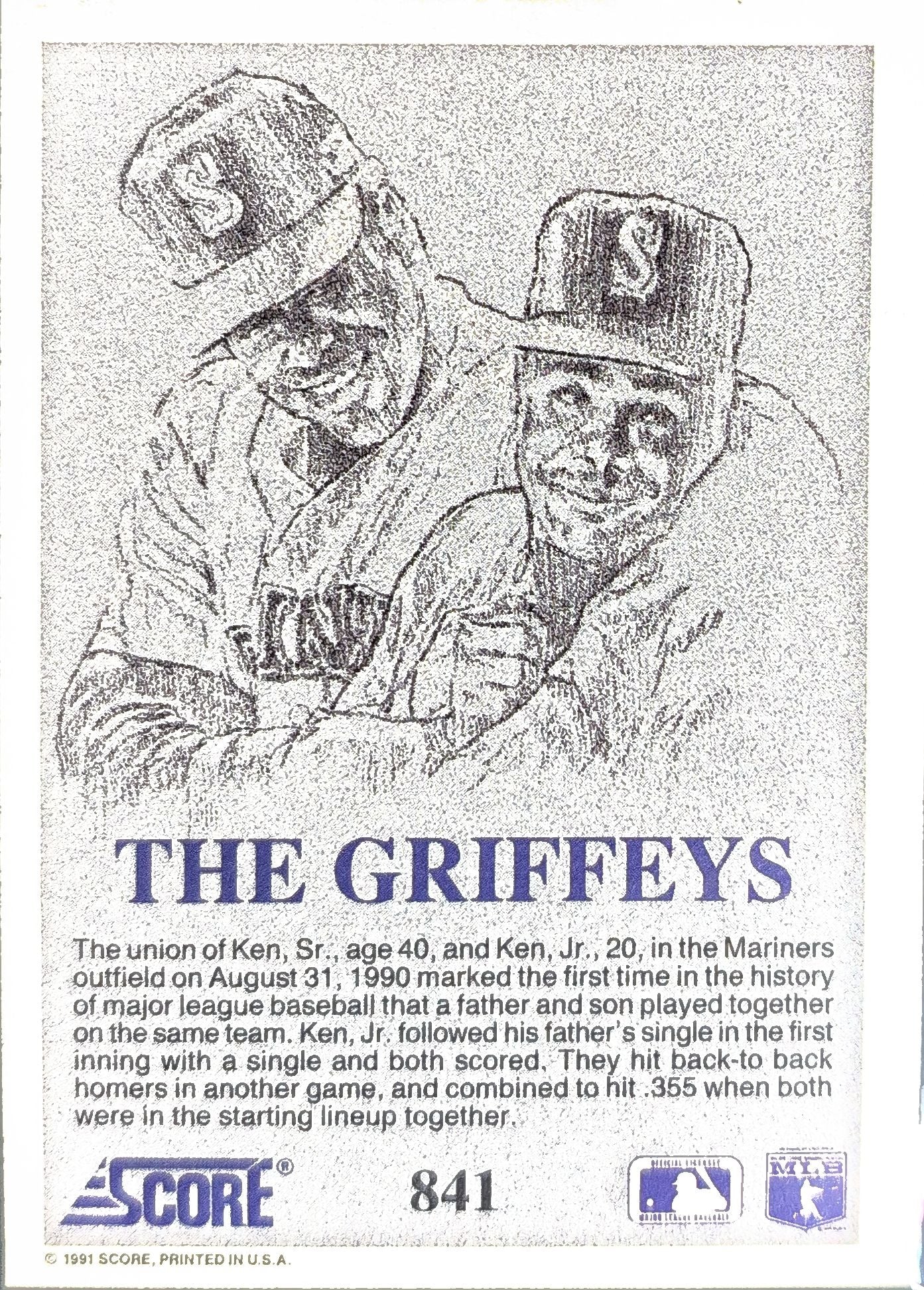 1991 Score The Griffeys #841 Seattle Mariners back