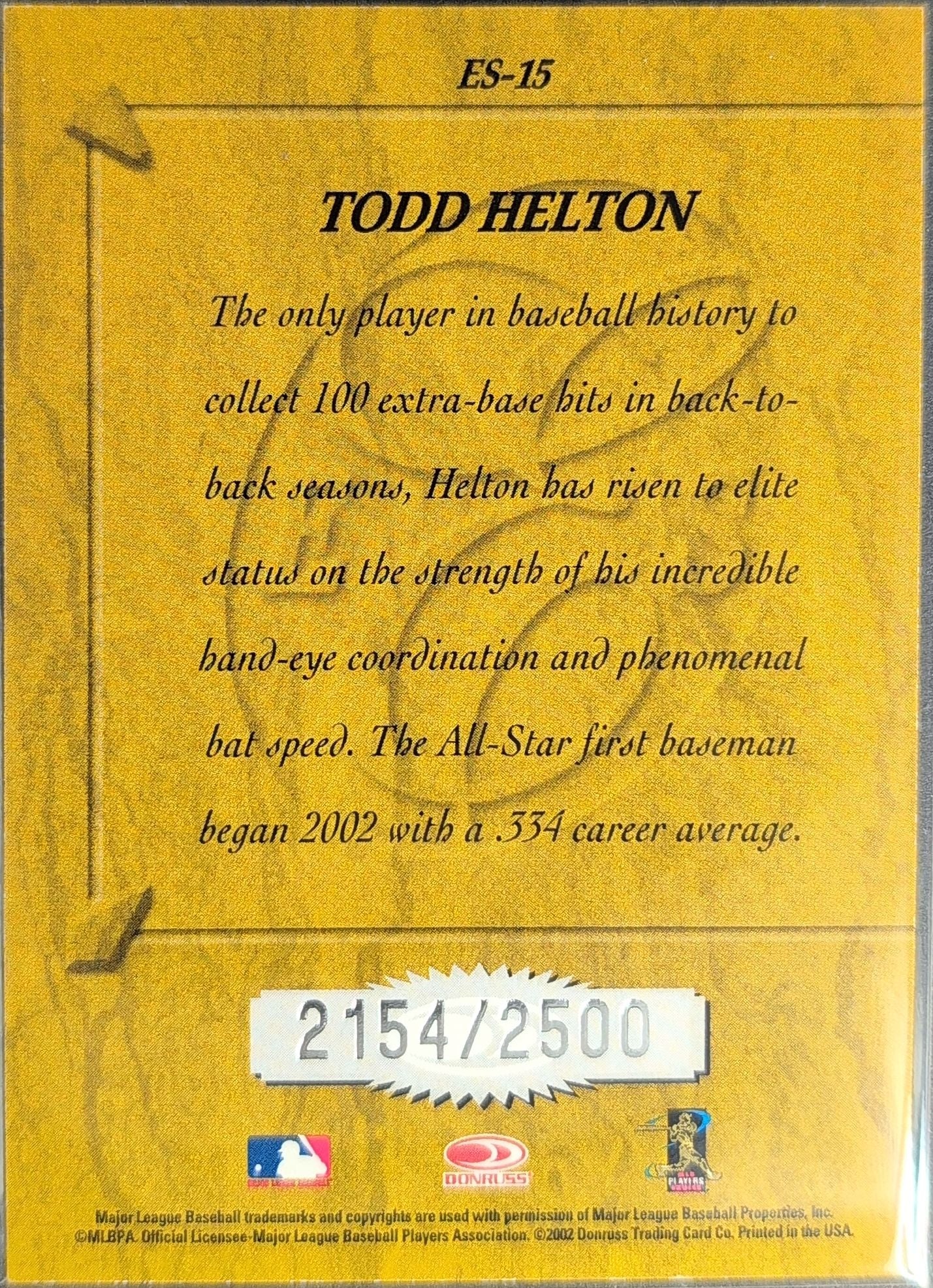 Todd Helton 2003 Donruss #ES-15 Elite Series Colorado Rockies #/2500