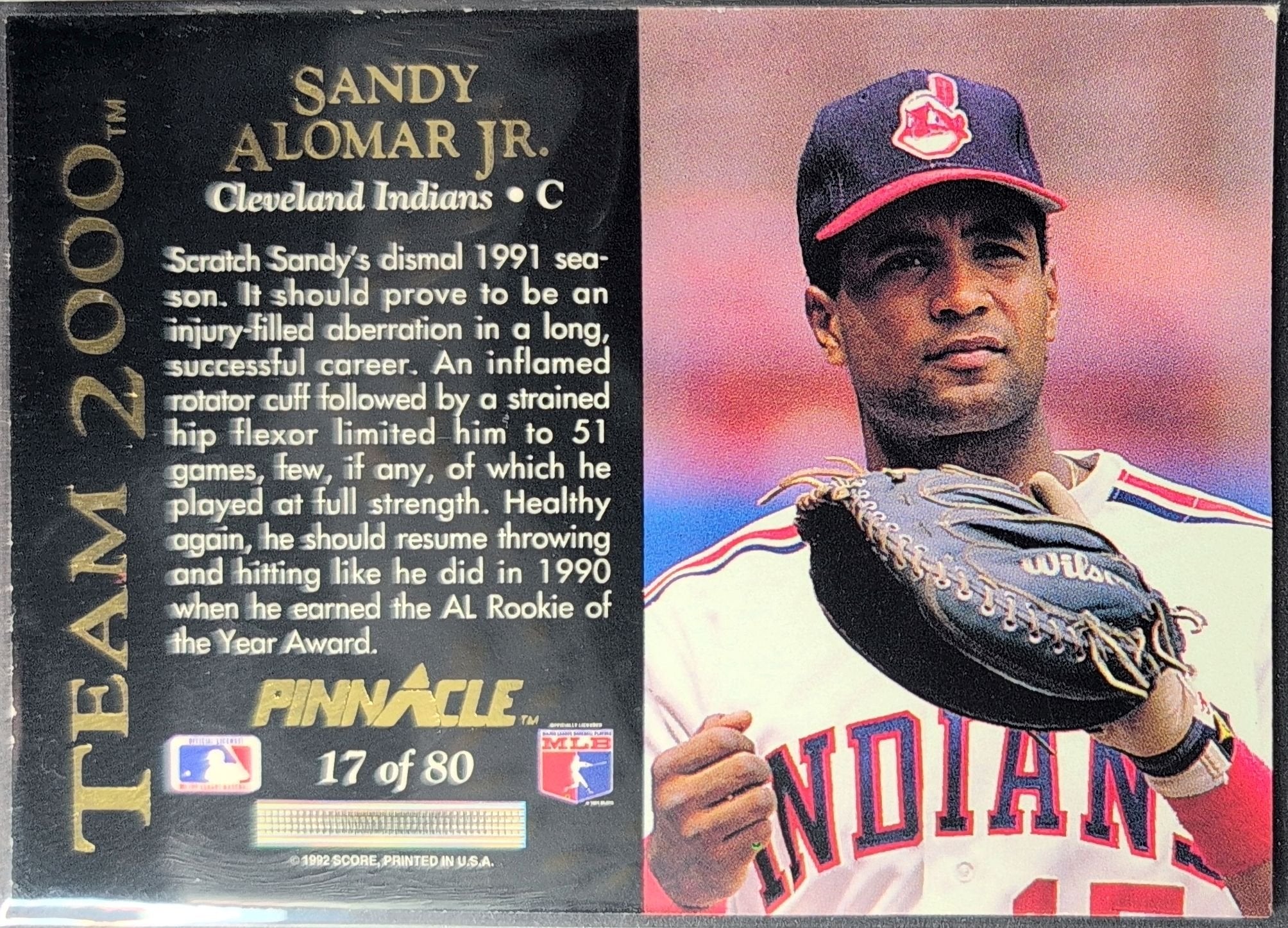 Sandy Alomar Jr. 1992 Pinnacle #17 Team 2000 Cleveland Indians - back image