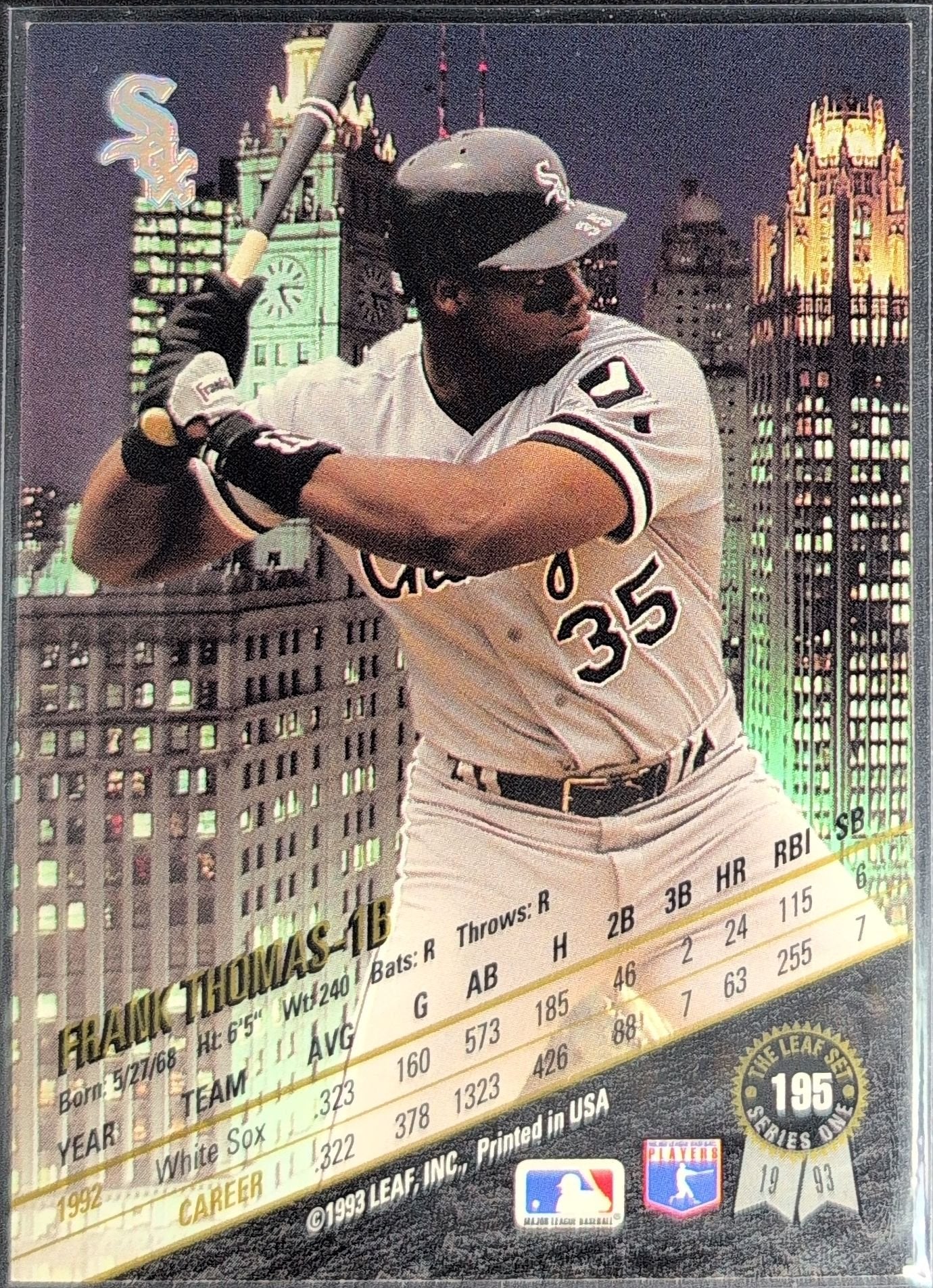 Frank Thomas 1993 Leaf #195 : Franklin removed from batting glove Chicago White Sox - back image